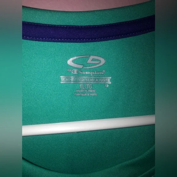 Champion semi-fitted shirt, size XL, like a teal with blue around in neckline. - Picture 2 of 5